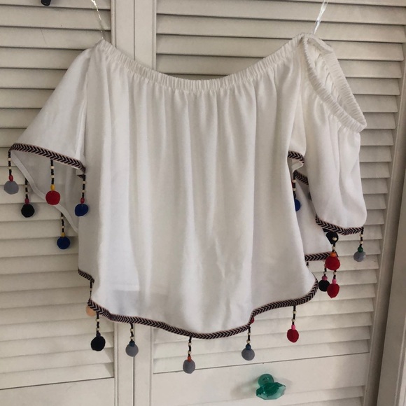 Hot & Delicious Off the Shoulder Pom Pom Top - Picture 2 of 4